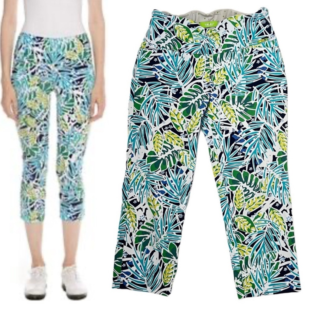 Swing Control Leaf Pattern‎ Golf Tennis Pickleball Club Member Crop Pants 8 M